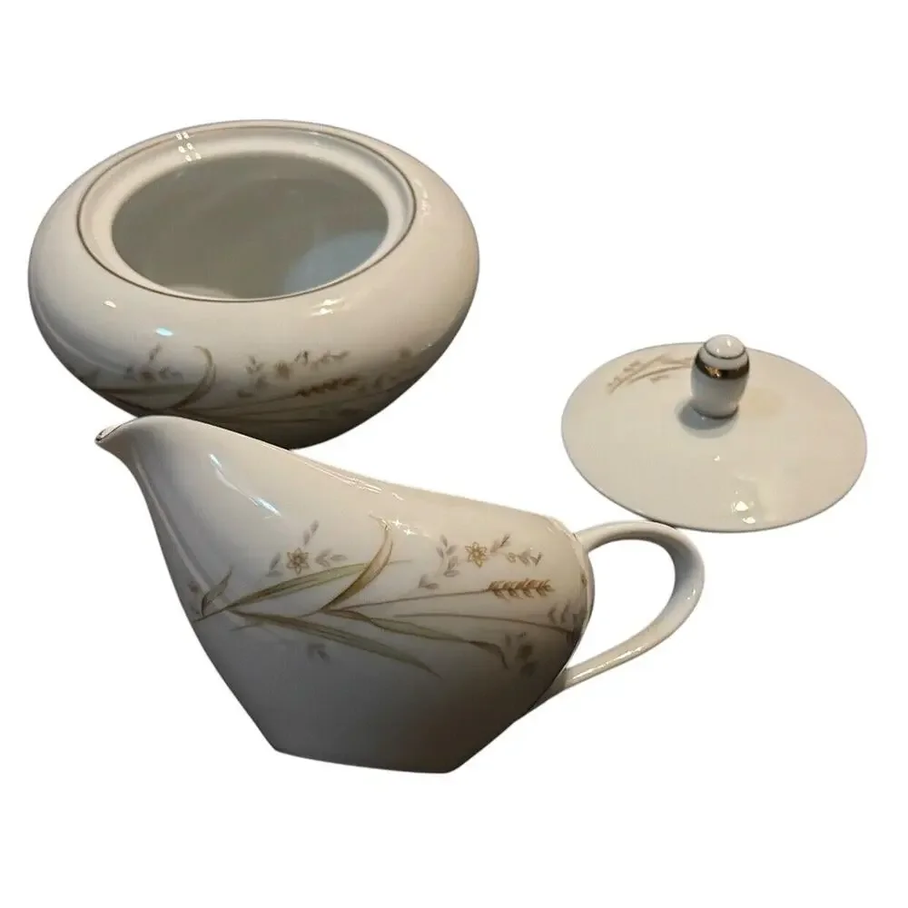 VTG Golden Harvest Wheat Sugar Creamer Set China Japan Wheat‎ Gold Rim Coffee